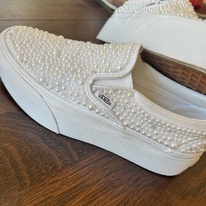 Custom Pearl vans platform slip on
